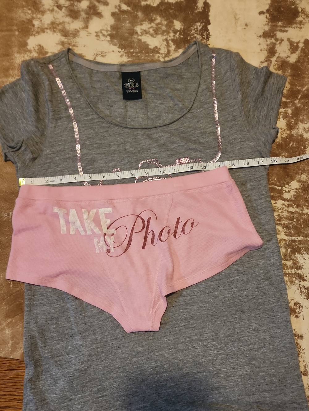 Pink VS Take My Photo Camera Tee and Thermal Boxer Breif Shorts. Top: M Short: S - Picture 4 of 4